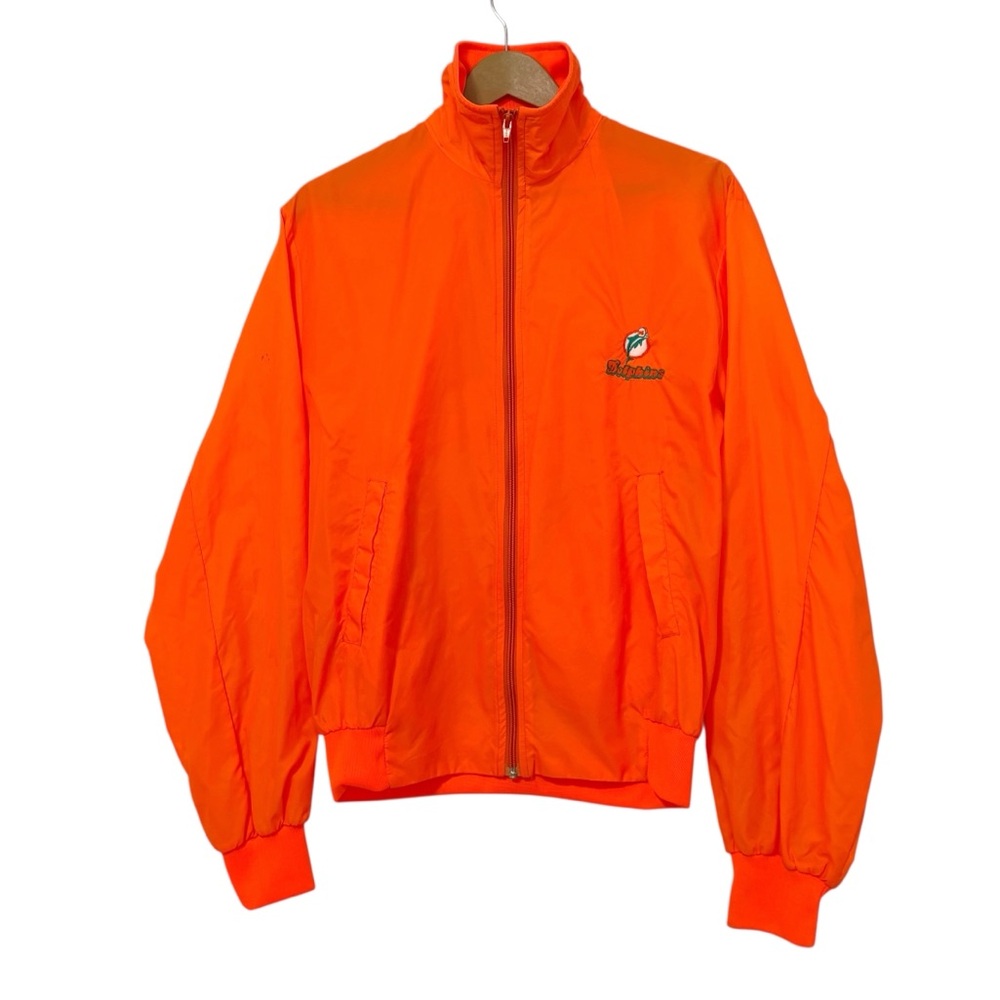 Vintage Logo 7 Inc Orange Embroidered Miami Dolphins Full Zip Windbreaker Jacket